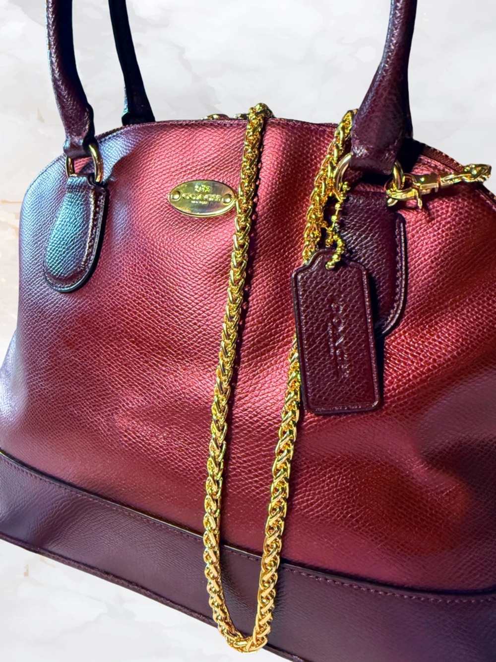 COACH Cora Domed Satchel Full Size Bicolor Metallic Oxblood F36057 - Picture 3 of 10